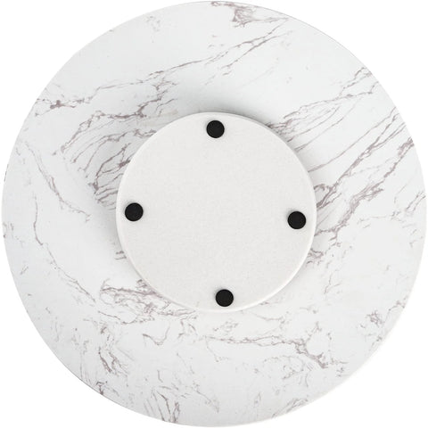 Marble lazy susan turntable designed as a cheese board and cake stand, 12 inch natural white marble rotating tray for serving and display top view.