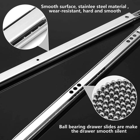 12 Inch Drawer Slides, Metal Drawer Slide Small Drawer Rails Ball Bearing Two Way Slide Track Rail Pack of 2 (0.7" Wide) showing stainless steel surface and ball bearings