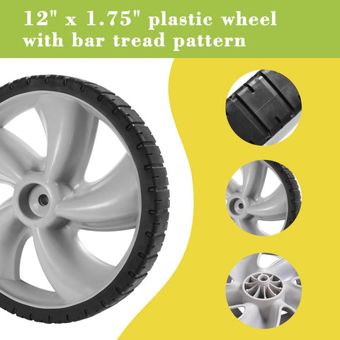 12 Inch Rear Wheel Replacement for Arnold 490-324-0002, 12x1.75 Inch Plastic Lawn Mower Wheels with Bar Tread design