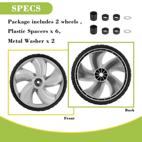 12 Inch Rear Wheel Replacement for Arnold 490-324-0002 shown with plastic spacers and metal washers