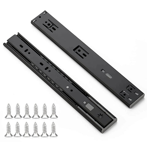 12 Inch Soft Close Drawer Slides 1 Pairs 2 Pack Black Full Extension Ball Bearing Drawer Glide Side Mount with screws