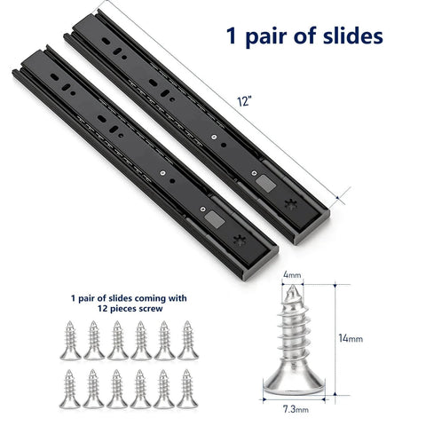 12 Inch Soft Close Drawer Slides 1 Pairs 2 Pack Black Full Extension Ball Bearing Drawer Glide Side Mount with screws
