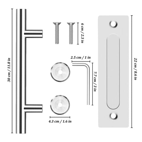 12 Inch Sliding Barn Door Handles Pair In Stainless Steel, Heavy Duty Two-Side Door Pulls With Finger Pull, Modern Hardware Kit