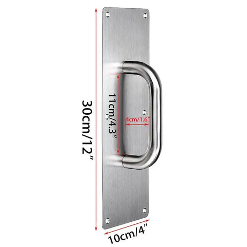 Two Pack 12 Inch Stainless Steel Door Handle Pull And Push Plate Built To Last Heavy Duty Gate Handle Bar For Home Office Warehouse Public Doors Fits Wooden Or Composite Doors With Screws Brushed Finish front view