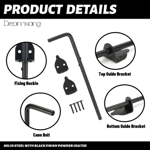 12 Inch Heavy Duty Cane Bolt Gate Drop Rod Ground Latch for Wood PVC Vinyl Metal Fences and Gates Double Doors Black Solid Steel