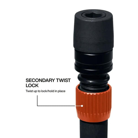 Close-up of 12 Inch Dual Lock Extension Bit Holder For Impact Drivers And Drills With One Quarter Inch Hex Shank Quick Release Lock
