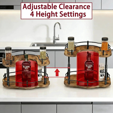 12 Inch Wood Lazy Susan Organizer for Cabinet With Double Layer Rotating Design and Plum Blossom Shape, adjustable shelves