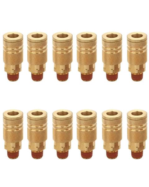 1/4 Inch Brass Male Industrial Coupler 12 Pack Air Hose Fittings NPT Quick Connector With Sealant, front view
