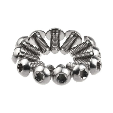 12 Pcs M5x10 Titanium Torx Bolts for Bicycle Disc Brake Rotors with T25 Torx Head, featuring natural titanium finish.
