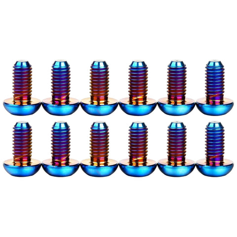 12 Pcs M5x10 Titanium Torx Bolts for Bicycle Disc Brake Rotors showing a burnt blue finish and T25 Torx head design.
