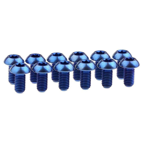 12 Pcs M5x10 Titanium Torx Bolts for Bicycle Disc Brake Rotors Made from Grade 5 6AL 4V Titanium Alloy Featuring T25 Torx Head close-up view