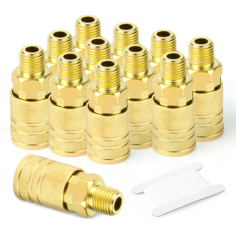 GASHER 12-pack brass quick-connect air couplers, 1/4 in NPT male threads