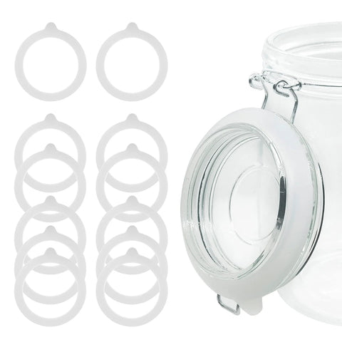 Kitchen 12-piece white silicone jar seals for glass jars; airtight, leakproof gasket rings.