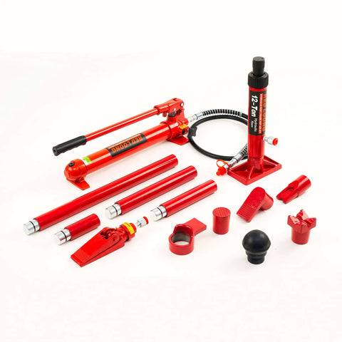 Powerful 12 Ton Porta Power Hydraulic Jack Kit For Auto Body Frame Repair With Heavy Duty Hydraulic Ram And Pump Set And Extension Tubes