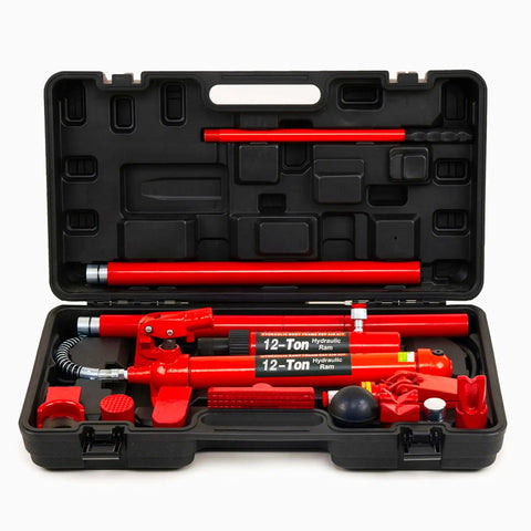Powerful 12 Ton Porta Power Hydraulic Jack Kit for Auto Body Frame Repair with Heavy Duty Hydraulic Ram in case