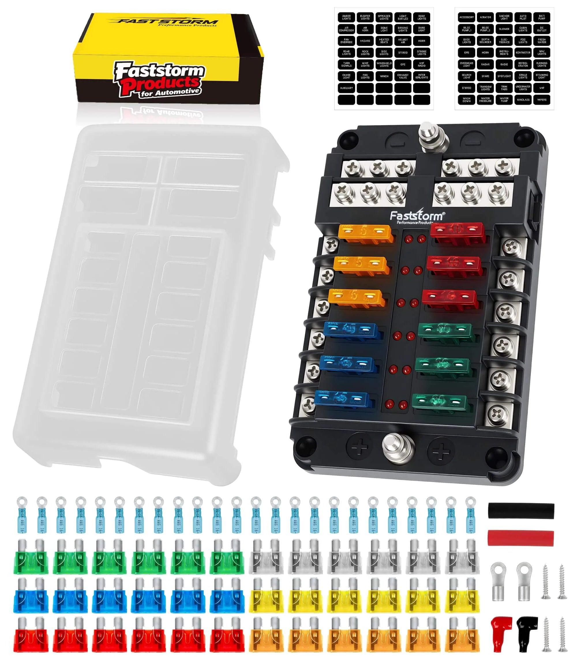 12 Way Fuse Block With LED Indicator For 12V Marine Au...