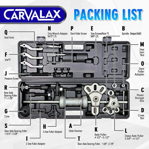 12-Way Slide Hammer Puller Set, Front Wheel Hub Bearing & Rear Wheel Axle Remover Puller Set, 23PCS Tool Kit in black carry box