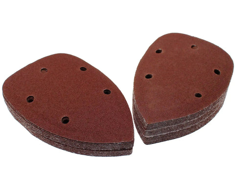 120 Grit Mouse Detail Sander Sandpaper 50 Pcs 5 Hole Hook And Loop 140mm Sheets stacked and displayed