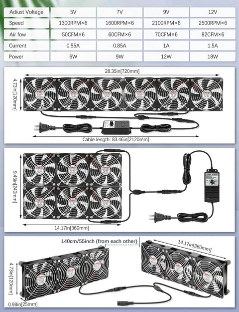 120mm Computer Fan With AC Plug And Dual Ball Bearings Variable Speed Controller for server racks, cabinets, and greenhouses