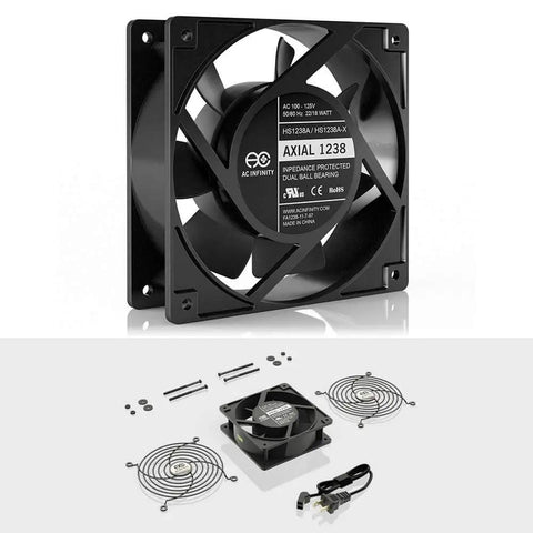 High Speed Muffin Fan 120mm By 38mm For DIY Cooling And Ventilation Projects 115V AC With Heavy Duty Aluminum Frame Prewired Power Cord Dual Guards Mounting Screws Dual Ball Bearings 67000 Hour Lifespan