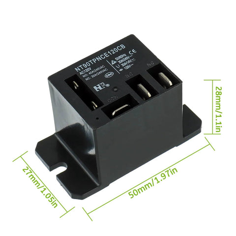AC 120V Power Relay With 30A SPDT 1NO 1NC Flange Mount 10 Quick Connect Terminals showing dimensions