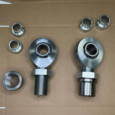 1.25'' Heim Joint Rod End Kit, Right and Left Hand Thread 1 1/4'' Chromoly Joints with tube adapter and spacers on display