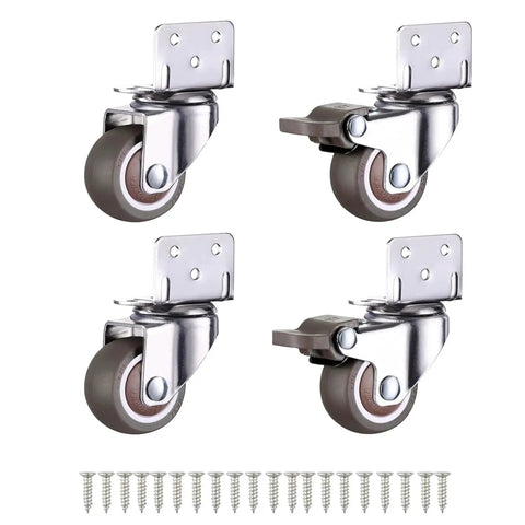 1.25 Inch L Shaped Plate Swivel Caster With Brake Rubber Wheel Side Mount For Smooth Silent Movement Heavy Duty Load Capacity 120 Lb Suitable For Flower Stands Furniture Bookshelves Set Of 4 with screws visible
