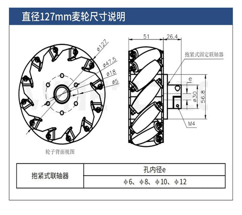 DAAFGEREPV Set of 4 Mecanum Wheel, 60kg Load, Diagram of Omni-Directional Wheel with 127mm Diameter, 6mm Mounting Hole