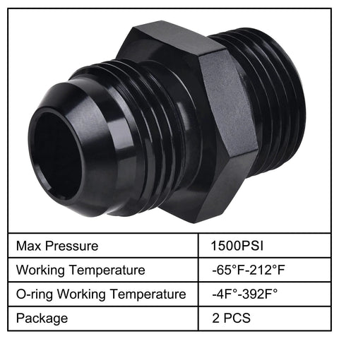 12AN Flare To AN12 ORB Male Fitting Adapter Set 2 Pack Aluminum 6061 T6 With NBR O Ring Seals For High Pressure Up To 1500 PSI