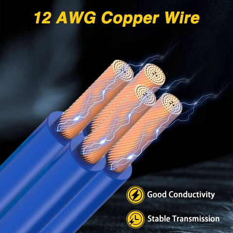 Close-up of 12 AWG copper wires showing good conductivity and stable transmission.
