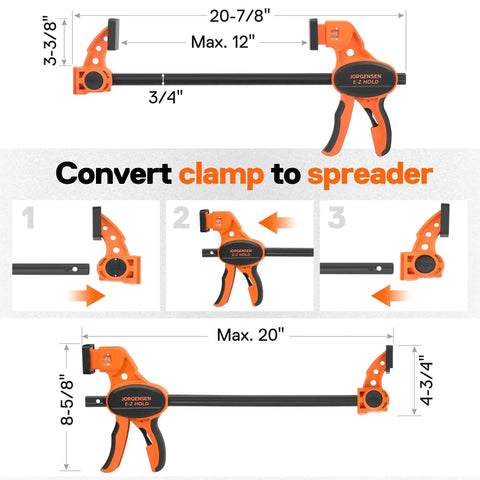 Heavy Duty Woodworking Bar Clamps 12 Inch One Handed Quick Grip Clamp Set Two Pack With 300 Lb Load Limit Indicator And Spreader Function
