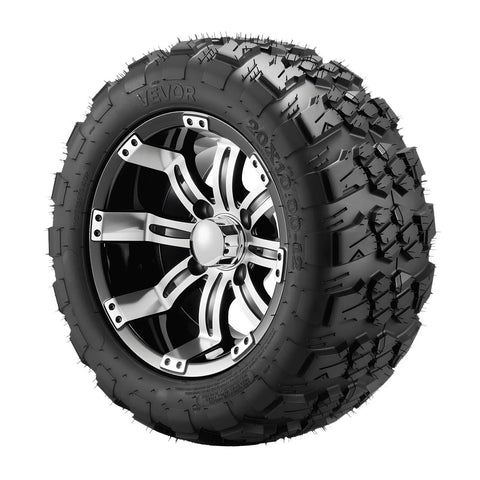 12 Inch Golf Cart Wheels and Tires Combo Set of 4 with 20x10-12 All Terrain Rubber Tires, Black Aluminum Alloy Rims, Eight Spoke Design