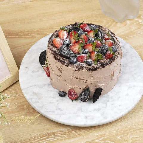 Cake on 12 Inch Marble Lazy Susan Cake Turntable For Decorating And Display Natural White Marble With Gray Veining Perfect For Cakes
