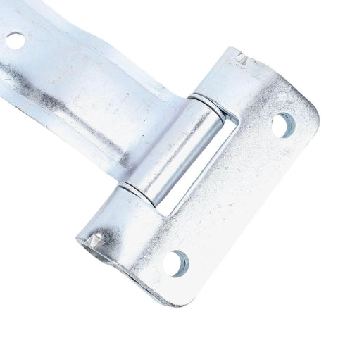 Close-up of 12 Inch Trailer Door Strap Hinge With Offset Bent Design in metal for side doors on enclosed cargo trailers