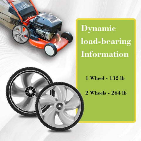 12 Inch Rear Wheel Replacement for Arnold 490-324-0002 load-bearing info, two plastic lawn mower wheels shown with weight capacity