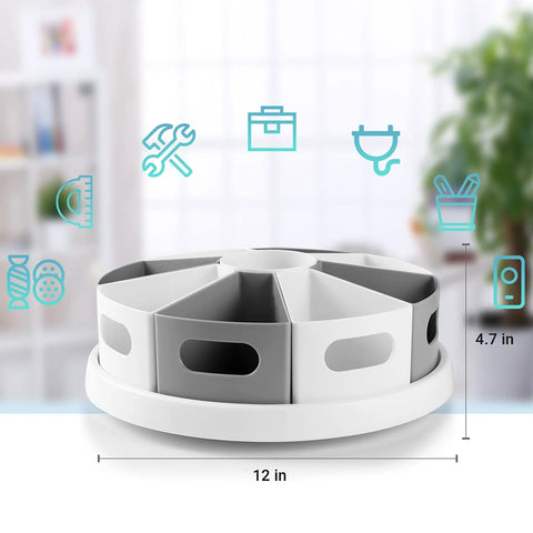 360 Degree Rotating Desk Organizer With Nine Deep Bins And A 12 Inch Lazy Susan Turntable for Home and Office Supplies