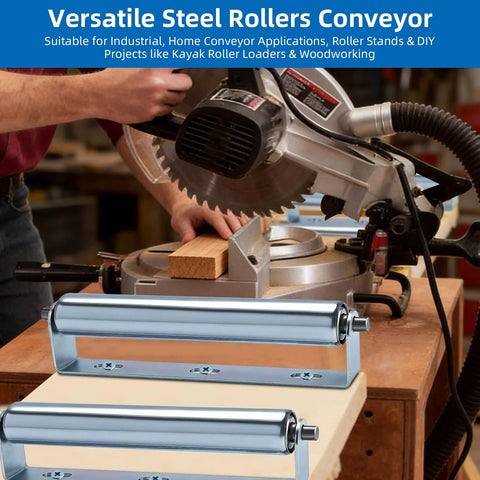 ✝️ 12" Long Rollers with Bracket 1.5" Dia Galvanized Steel Conveyor Roller for Roller Stands Woodworking and Conveyors, 2 Pack