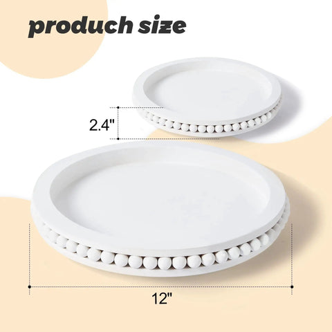 12 Inch White Beaded Lazy Susan Turntable for Tabletop and Countertop with 2.4-inch height, wooden decorative kitchen organizer