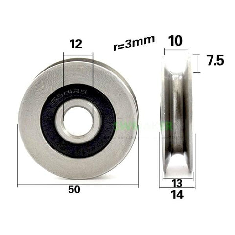 12mm Bore Bearing - 50mm Steel Wire Rope Cable Track Pulley 12x50x13mm