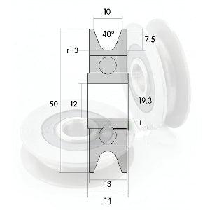 12mm Bore Bearing - 50mm Steel Wire Rope Cable Track Pulley 12x50x13mm