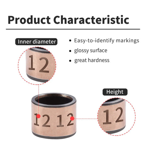Five Pack Sleeve Bearings With 12mm Bore, 15mm OD And 12mm Length Oilless Bronze Sintered Bushings characteristics diagram