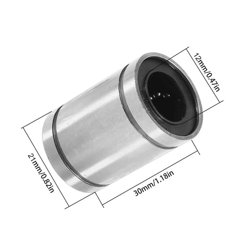12mm bore linear bearing with double seals for dust resistance, showing dimensions and robust design for smooth, low-friction CNC motion.