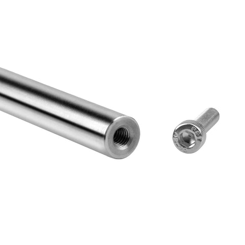 12mm Chrome Plated Linear Rods 450mm Long, 2pcs Solid Linear Motion Shafts with M6 Internal Threaded Ends and bolt, close-up view