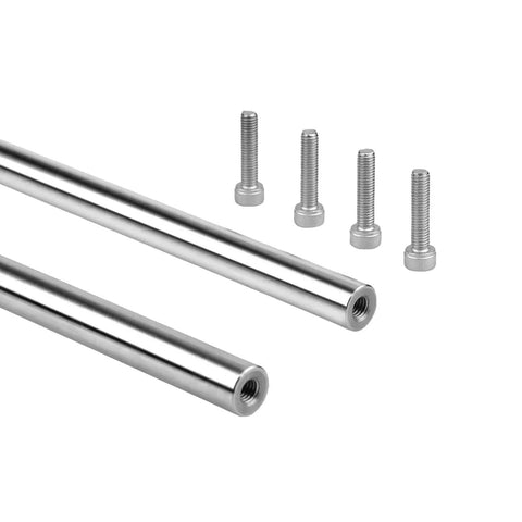 12mm Chrome Plated Linear Rods 450mm Long, 2pcs Solid Motion Shafts with M6 Internal Threaded Ends and mounting bolts, front view