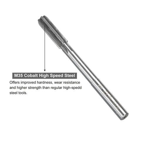 Side view of 12mm H8 Chucking Reamer For Metal And Wood Holes With 10mm Shank 90mm Shank Length 130mm Overall Length Straight Flute M35 High Speed Steel