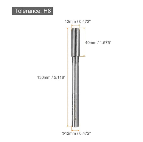 12mm H8 Chucking Reamer For Metal And Wood Holes With 10mm Shank 90mm Shank Length 130mm Overall Length Straight Flute M35 High Speed Steel Tool For Precise Hole Reaming And Smooth Finish