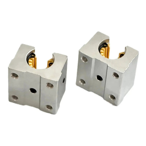 12mm Linear Bearing Block Set For SBR12 Rail, Pro Grade 2 Pack, aluminum and plastic open slide blocks for CNC routers, front view