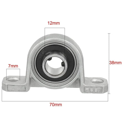 Front view of 12mm Bore Zinc Alloy Inner Ball Mounted Pillow Block Bearing Self Aligning Flange Block showing dimensions and rust-proof design.