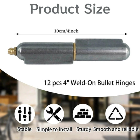 12 Pcs 4 Inch BBQ Smoker Bullet Weld On Bullet Hinges, heavy duty carbon steel, product size shown, for gates and trailers.