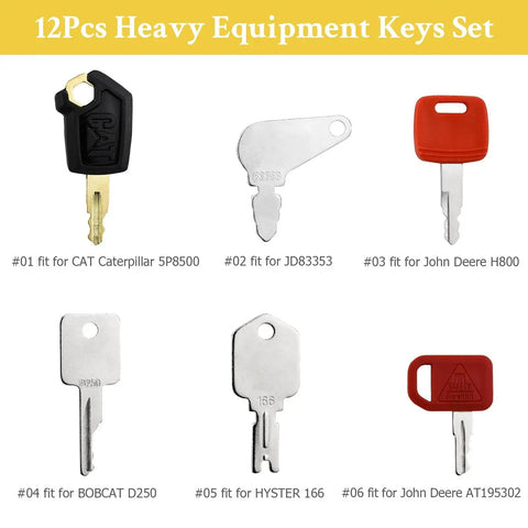 Heavy Equipment Keys Master Set with 12 Ignition Keys for Excavators Loaders Backhoes Tractors Dump Trucks Bulldozers and More